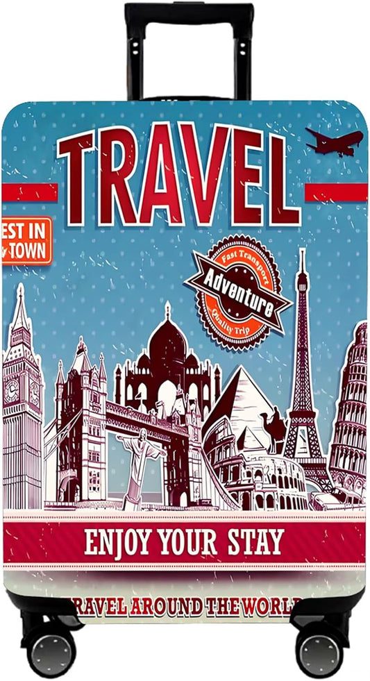 WUJIAONIAO Travel Luggage Cover Baggage Suitcase Cover Protector Skins 18-32 Inch (Tourist Attraction A28, XL (for 29-32 inch luggage))