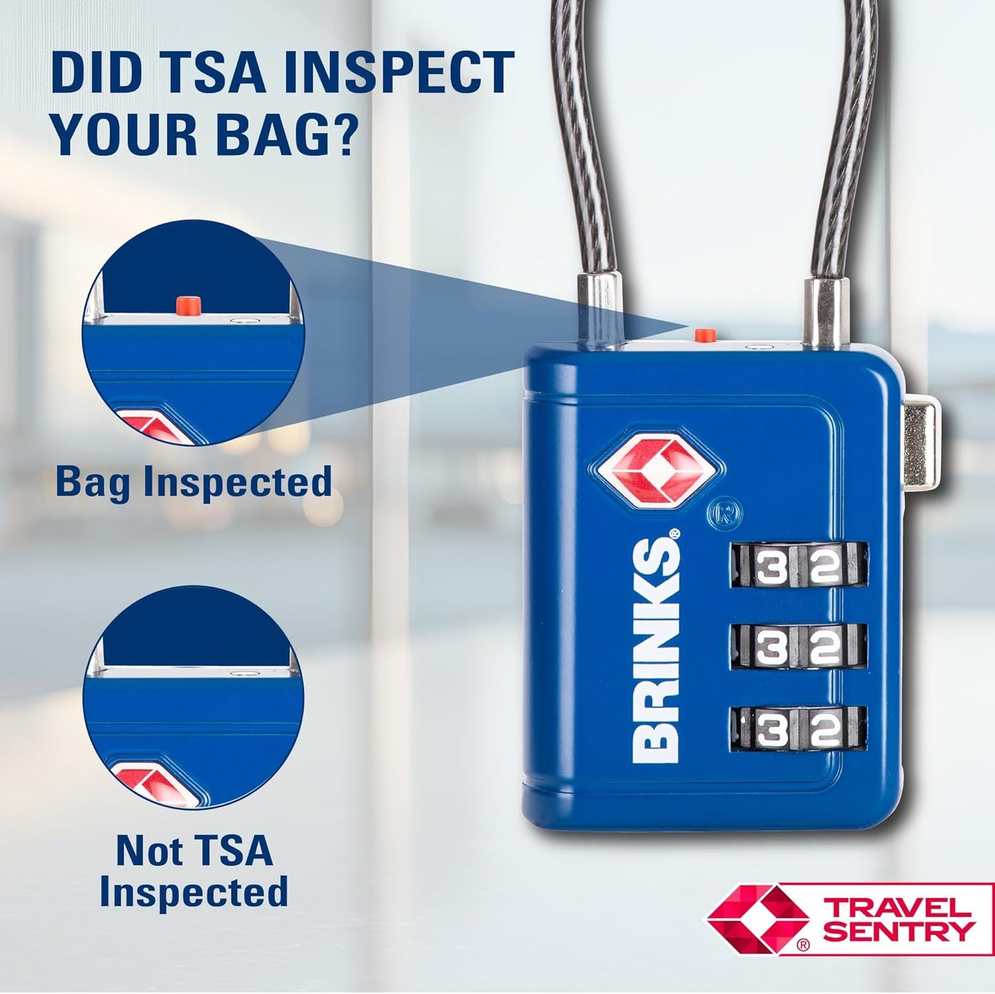 Brinks TSA Accepted Indicator Luggage Lock, Blue - Ressetable Combination, New More Secure TSA008 Key, 2 Pack