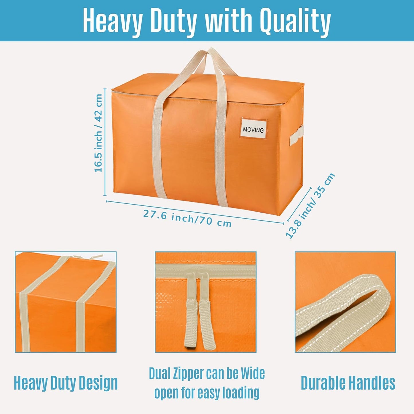 VENO 6 Pack Moving Bags, Heavy Duty, Moving Boxes Alternative, Packing Storage Supplies, Dorm Room Essentials with Zipper for Clothes, Extra Large Packaging Totes (Seasonal Autumn Orange, 6 Pack)