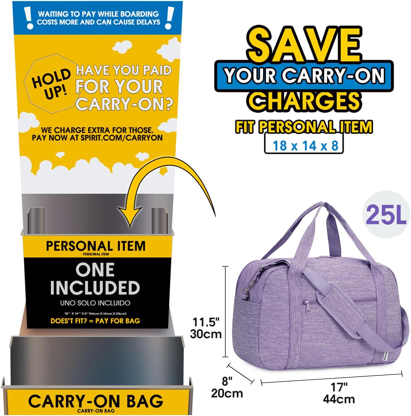 Narwey 18" Carry on Bag with Laptop Compartment 14 Inch Travel Duffel Bag for Spirit Airlines Personal Item Bag Overnight Weekender Bag with Wet Pocket for Women and Men (Purple)