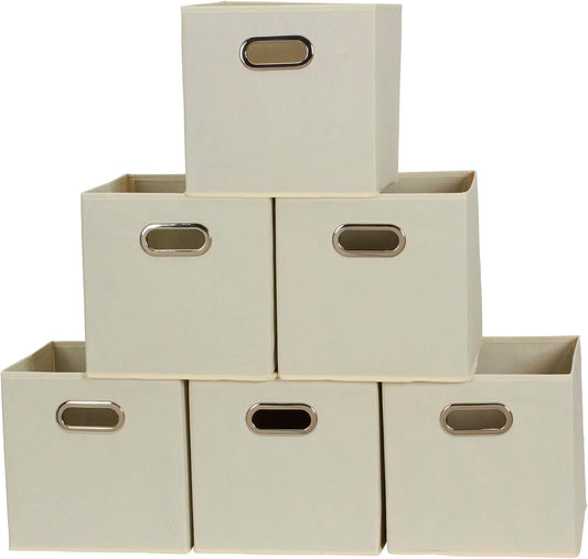 Household Essentials 82-1 Foldable Fabric Storage Bins |Cubby Cubes with Handles | Natural (Pack of 36)