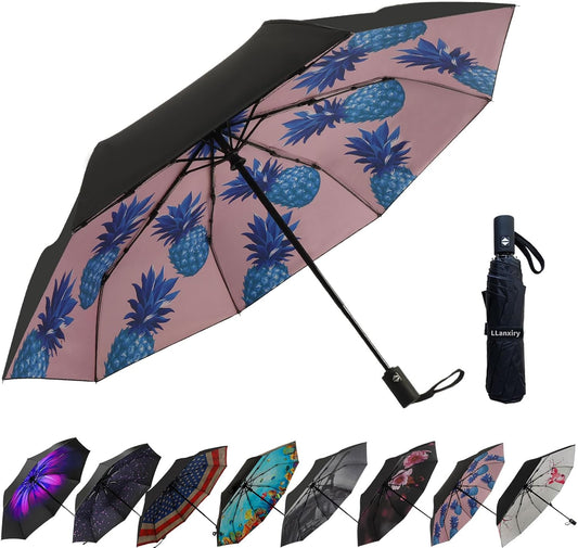 LLanxiry Compact Travel Umbrella, Mini Windproof Umbrellas for Rain & Sun, Small Lightweight Outdoor UV Umbrella, Portable Folding Umbrellas for Travel