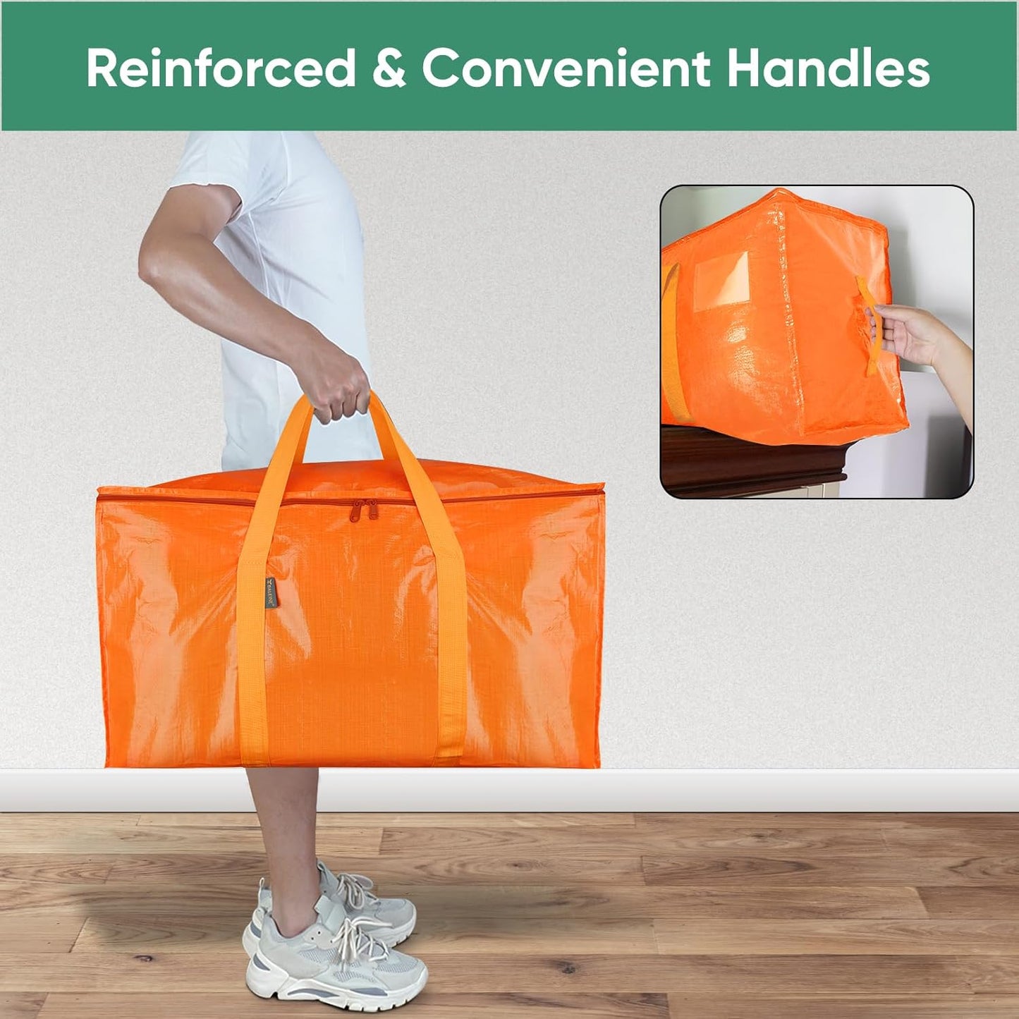 BALEINE 8-Pack Oversized Moving Bags with Reinforced Handles, Heavy-Duty Storage Tote for Clothes, Moving Supplies (Orange, 8-Pack)