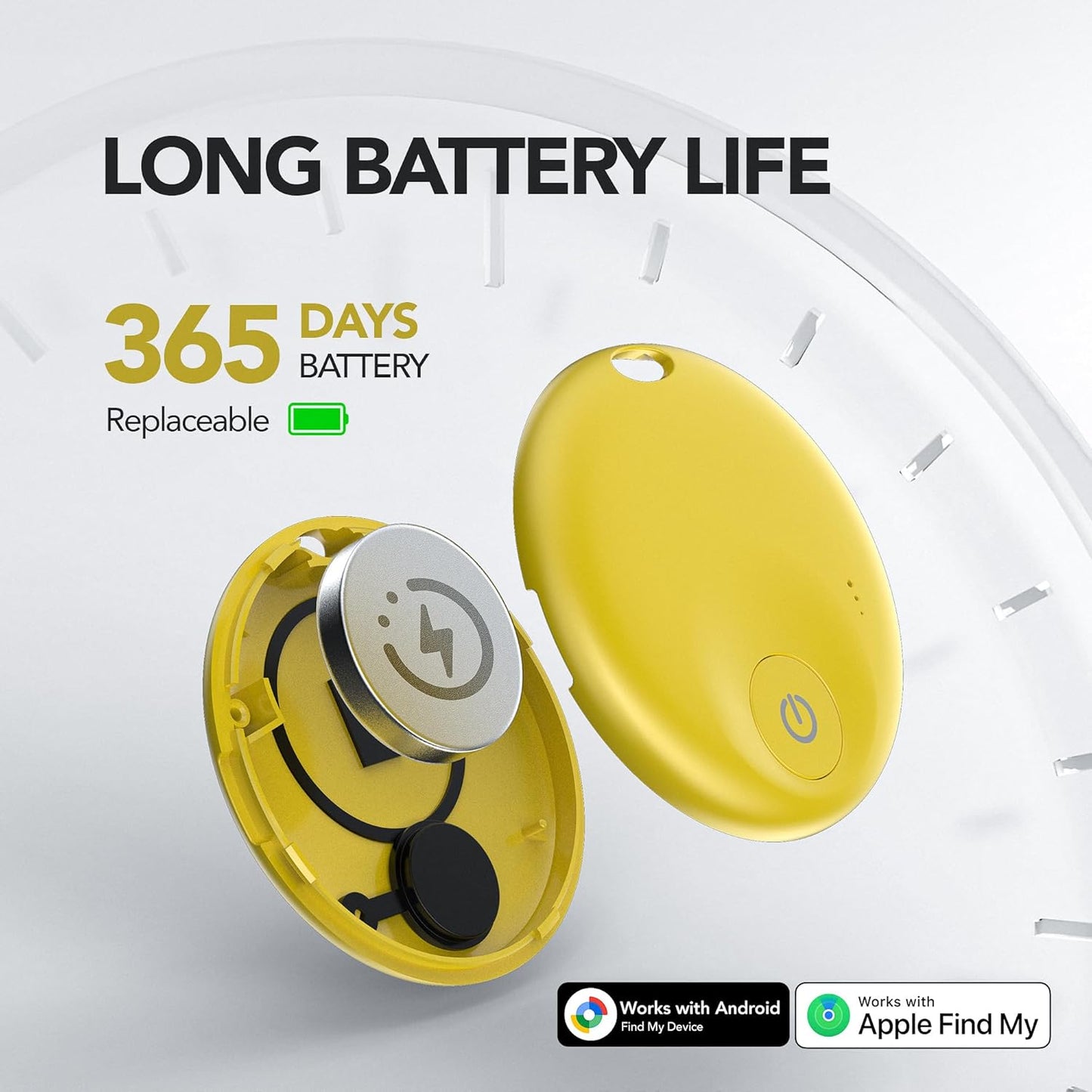 FindTag Duo - Dual System Tracker for iOS or Android, Bluetooth Tracking Tag/Key Finder/Luggage Tracker/Item Locator, Compatible with iOS Find My or Google Find Hub App (Yellow)