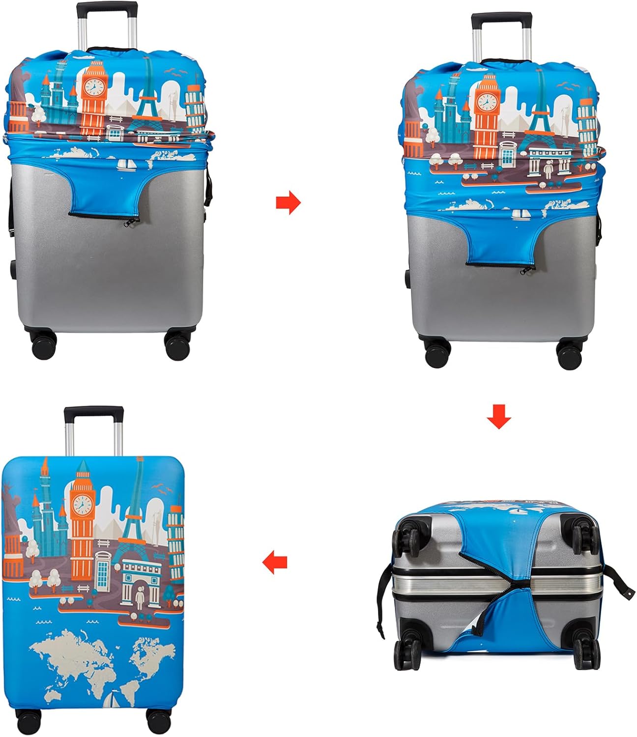 WUJIAONIAO Travel Luggage Cover Baggage Suitcase Cover Protector Skins 18-32 Inch (Eiffel Tower, L (for 25-28 inch luggage))
