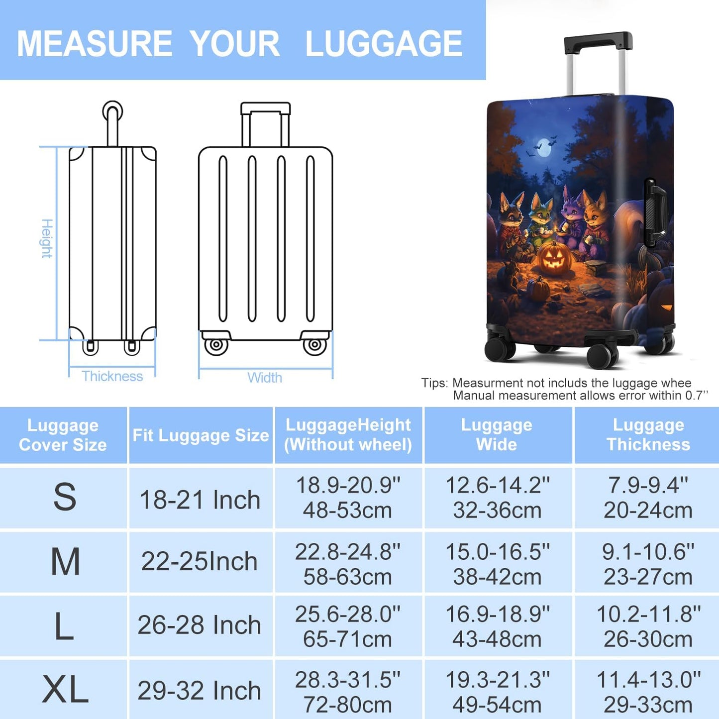 Halloween Luggage Cover Washable Suitcase Protector Anti-Scratch,Stretchable Fit for 20-34Inch Luggage Durable Travel Bag Cover with Zipper Closure (XL(32-34inch suitcase))