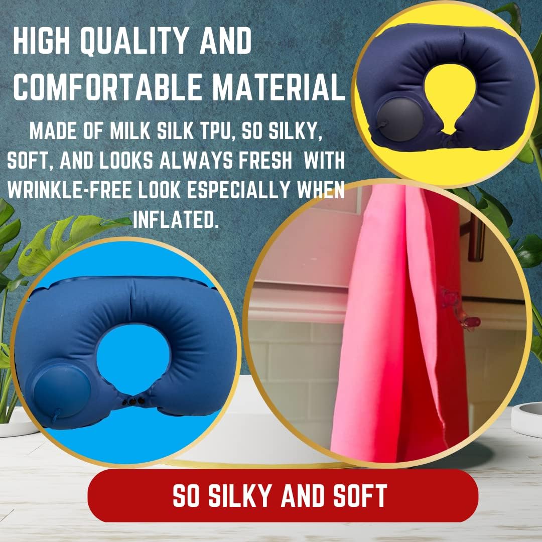 Inflatable Travel Pillows for Airplanes - Neck Pillow Inflatable - Press Pump- Blow up Airplane Pillow -Milk Silk TPU
