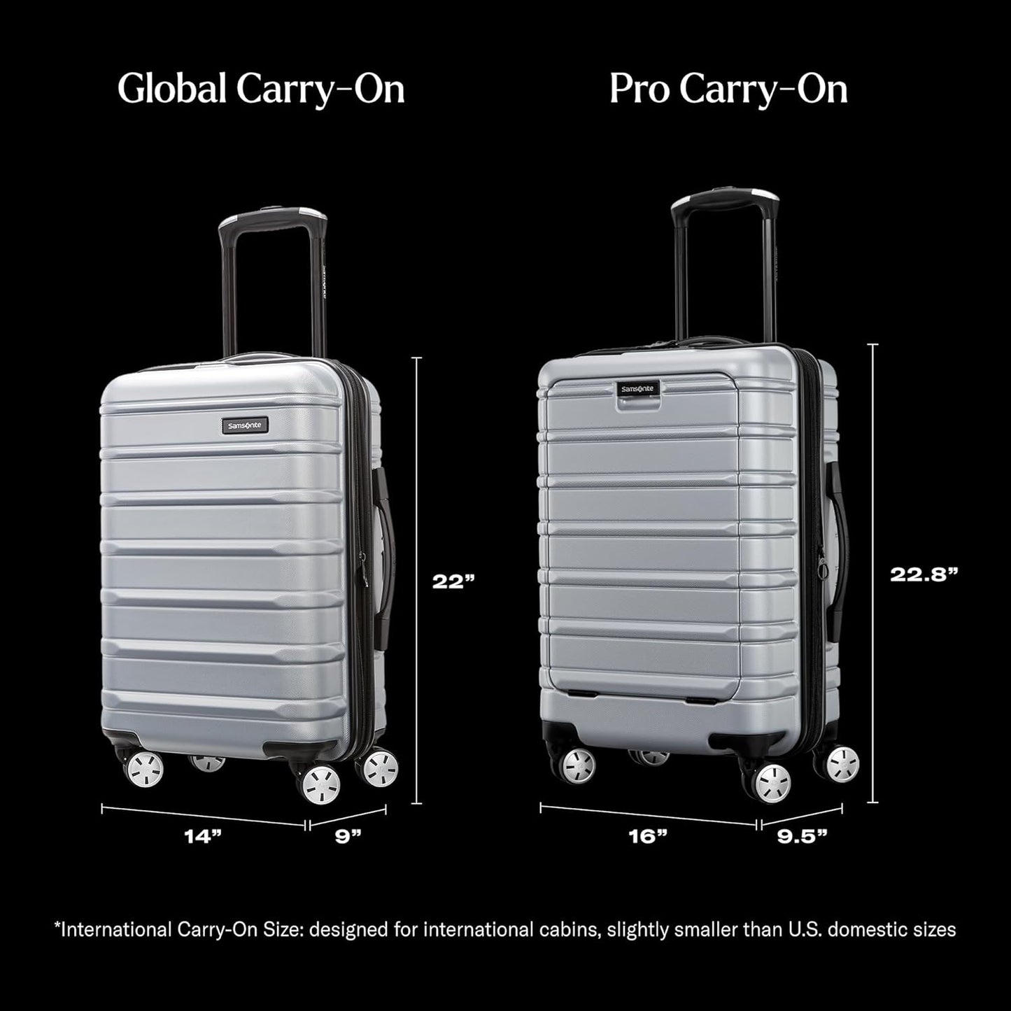 Samsonite Omni 2 International Carry-On Luggage with 360° Spinner Wheels - Scratch Resistant Hardshell - TSA, Airline-Approved - Expandable Polycarbonate Shell for Lightweight Travel - Artic Silver