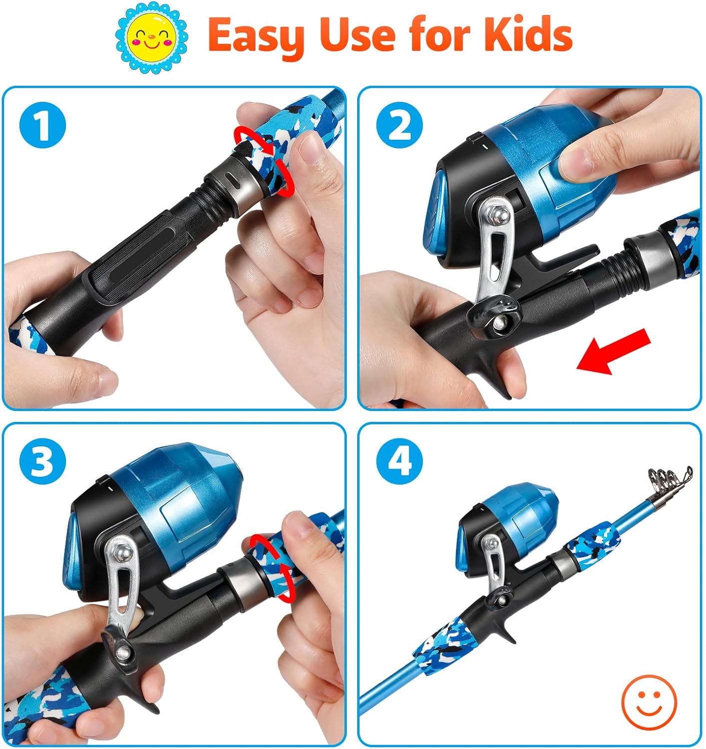 PLUSINNO Kids Fishing Pole with Spincast Reel Telescopic Fishing Rod Combo Full Kits for Boys, Girls, and Adults