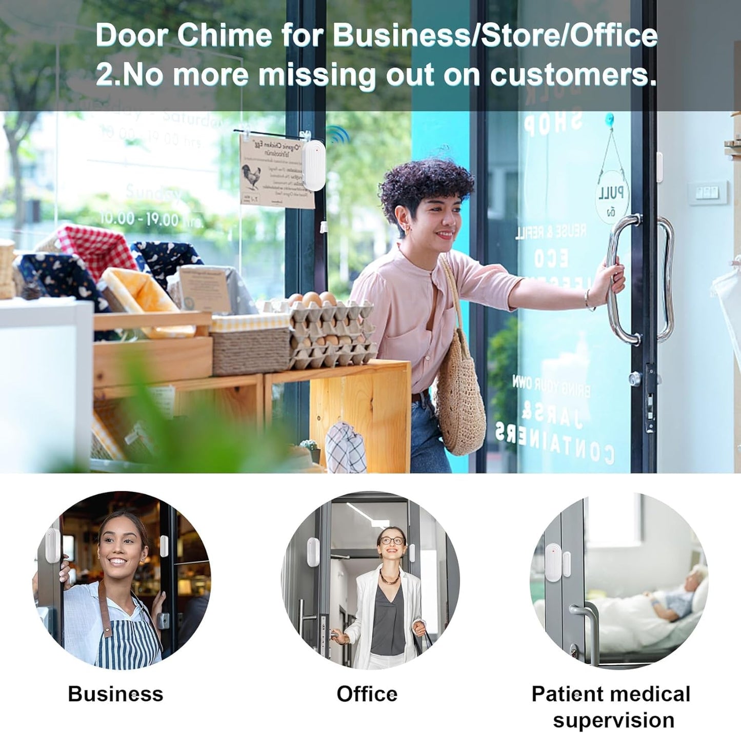 SanJie Door Chime, Door Open Contact Sensor Alarm for Business/Store/Home/Office When Entering, with 500 FT Range,26 Chimes 5 Adjustable Volume 2 Receivers +2 Sensors