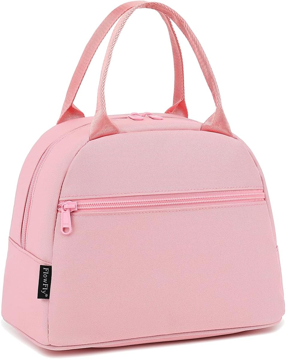FlowFly Lunch Bag for Women Insulated Lunch Box Corduroy Lunch Tote Cooler for Travel Work Picnic, Pink