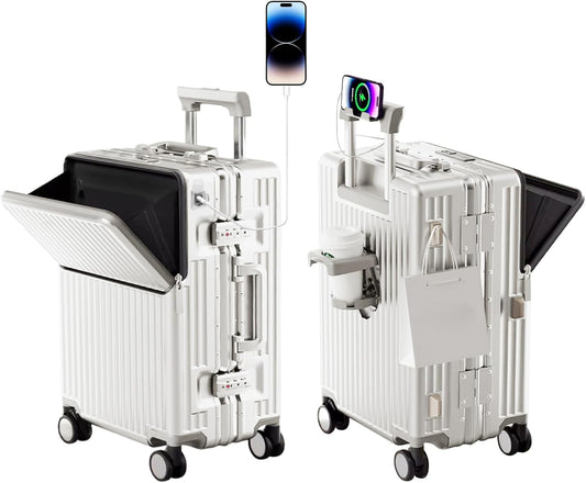 Hard Shell Luggage 24 Inch Travel Luggage, Carry-On Luggage Spinner TSA with Lid, PC+ABS Aluminum Frame，Lightweight Travel Luggage 20'' 24'' 26''Carry-On (upgraded white, 24 inch)