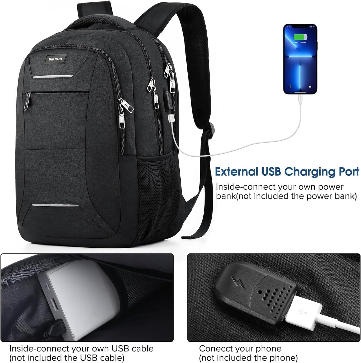 Travel Laptop Backpack for Men and Women, 17 Inch Large School Backpacks for Teens, Business Anti Theft Durable Back Pack, Water Resistant Computer Bag with USB Charging Port, Black
