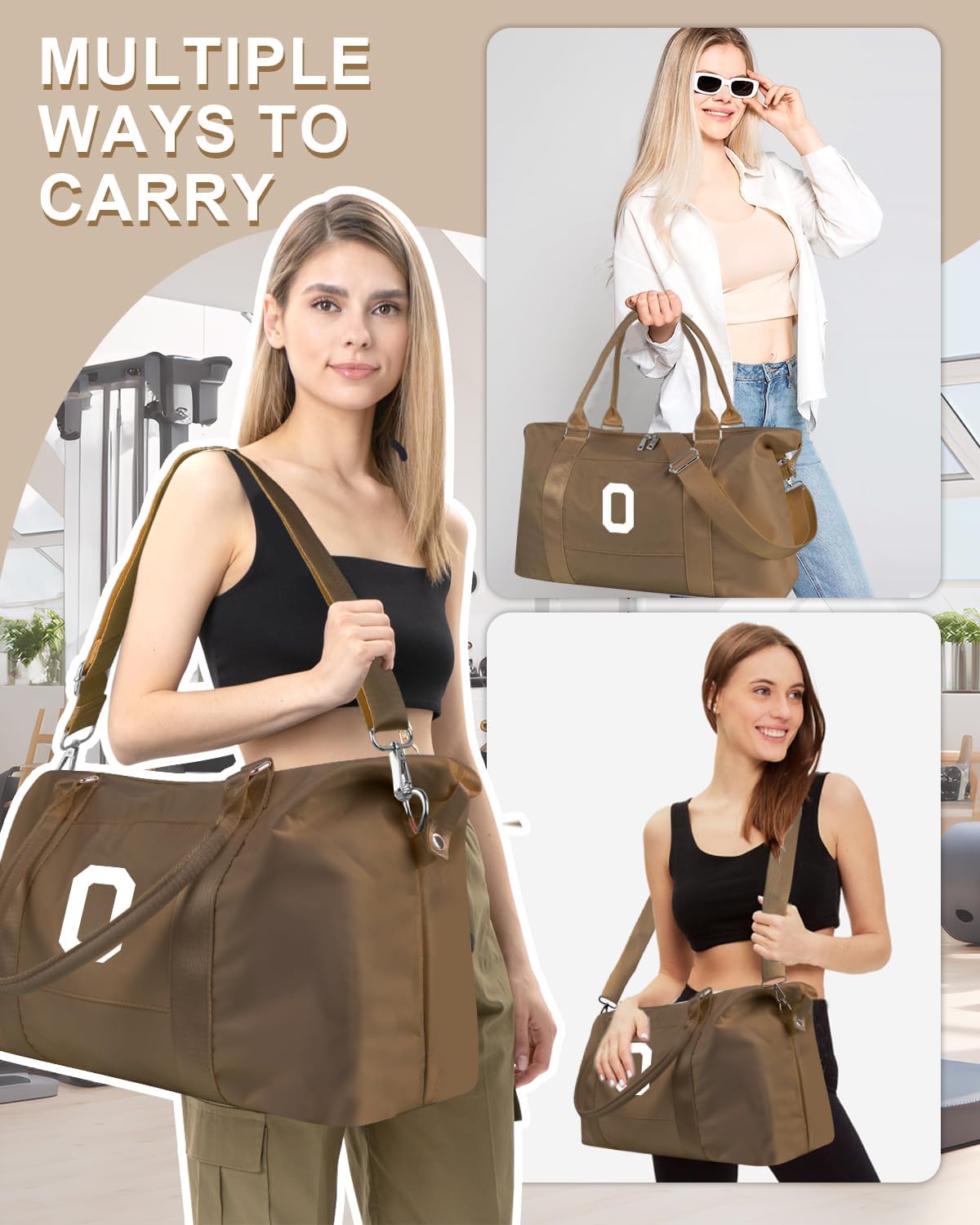 Birthday Graduation Gifts for Daughter,Initial Travel Duffel Bag Sports Gym Bag for Girls Teen Kids Birthday Gifts,Personalized Weekender Bag Carry On Tote Bags Cute Overnight Bag for Women(Brown, O)