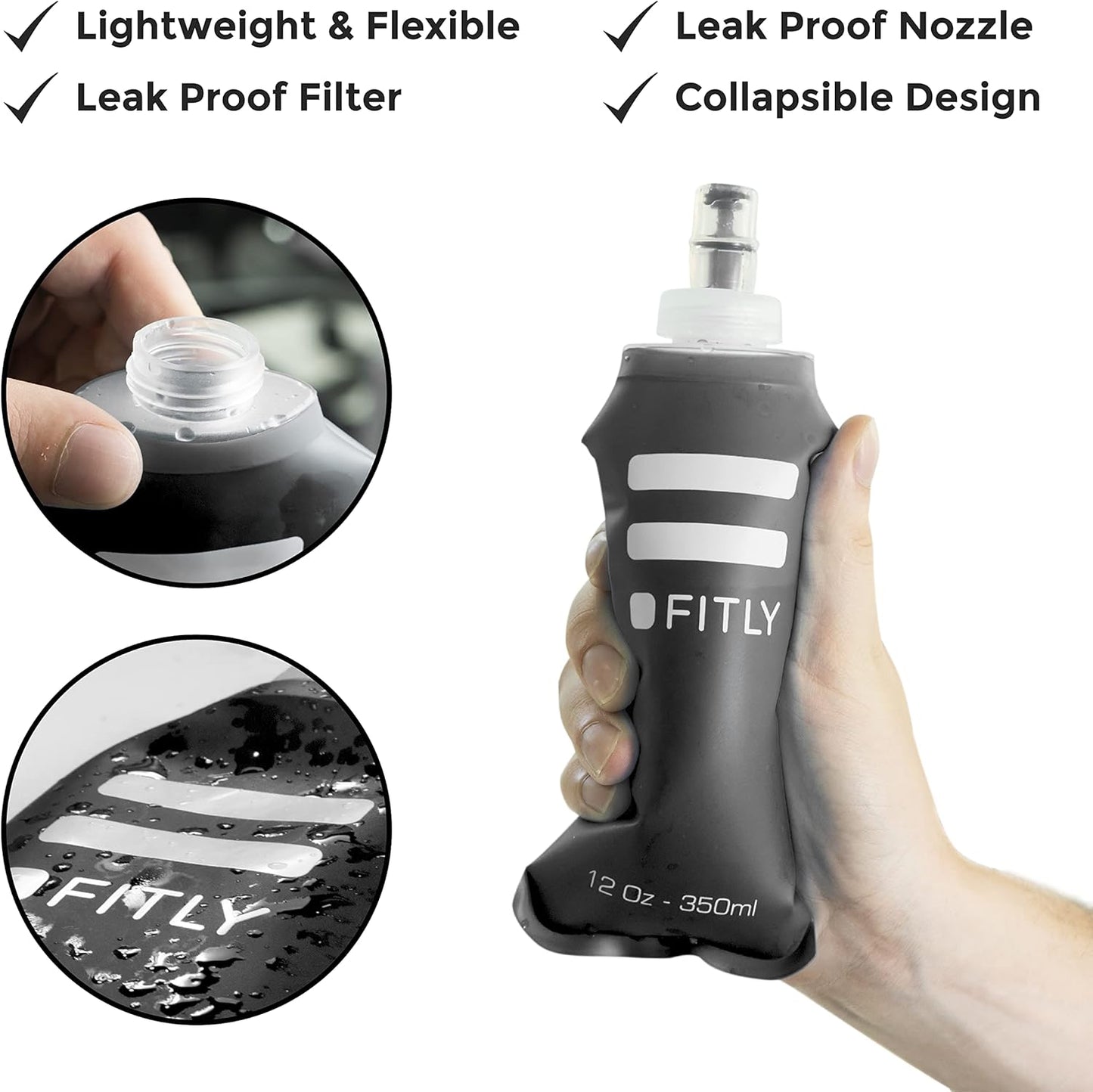 Soft Flask - Shrink As You Drink Soft Water Bottle for Hydration Pack - Folding Water Bottle Ideal for Running, Hiking, Cycling, Climbing & Rigorous Activity