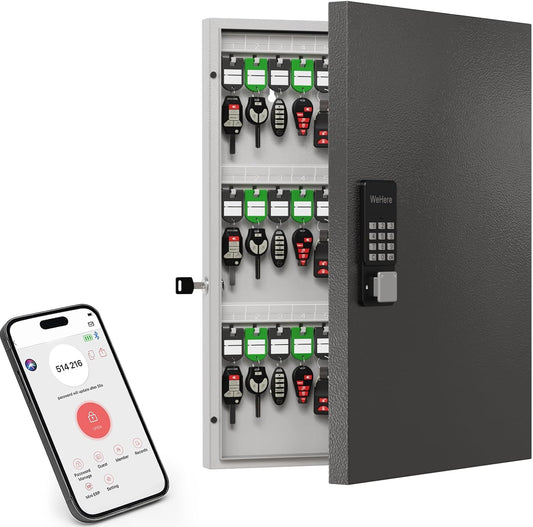 72 Key Lock Box, Key Cabinet Organizer Wall Mount use OTP Technology Unlock,Fixed Password/Bluetooth Unlock,Key Safe Security Storage Lockbox Holder for Valets, Hotels, Car and House