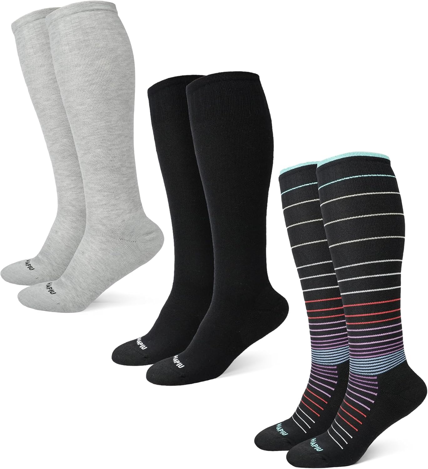 HAPIU Merino Wool Soft Compression Socks for Women & Men, 15-20 mmHg, Plus Size Knee High Stocking for Nurses, Pregnancy, Travel, Flight, Medias de Compresión Mujer