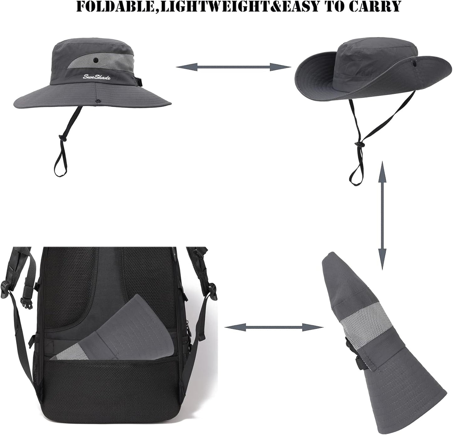 Womens Summer Sun Hat Beach Hat Wide Brim Outdoor UV Protection Hat Foldable Cool Mesh Ponytail Bucket Hat