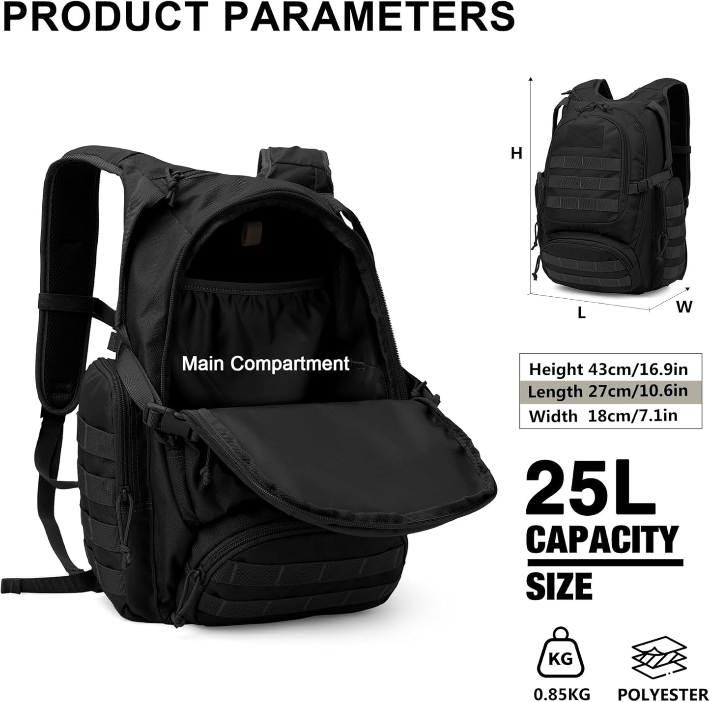 Mardingtop 25L Tactical Backpacks Molle Hiking daypacks for Camping Hiking Military Traveling Motorcycle