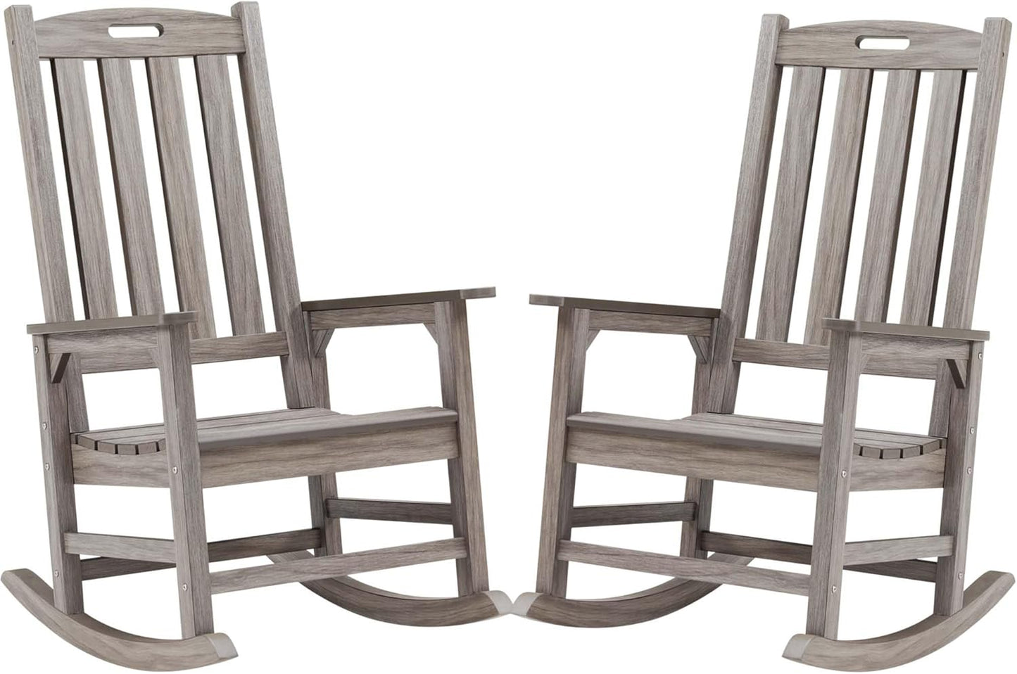 Psilvam Outdoor Rocking Chair Set of 2, Poly Lumber Oversized Rocking Chair with 21" Wide Seat and 32" Tall Backrest, Pre-Assembled with Most Components for Effortless Installation(Light Gray)