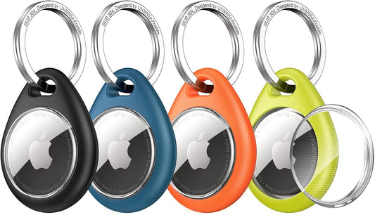 UNBREAKcable for Apple AirTag Holder - 4 Pack [Fit Tightly Design] [Easy to Install] [Hold Air Tag Securely] Waterproof TPU Shell Protective Case with 304 Stainless Steel Keychain Key Ring