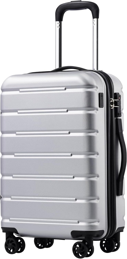 Coolife Luggage Suitcase Carry-on Spinner TSA Lock USB Port Expandable (only 28’’) Lightweight Hardside Luggage (Silver, S(20in_carry on))