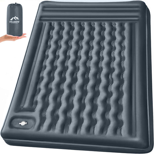 Double Sleeping Pad Camping, Self Inflating 6'' Extra-Thick 2 Person Pillow Built-in Foot Pump Waterproof Inflatable Sleeping Mat Backpacking, Tent, Hiking, Portable Camping Pad (Light Gray)
