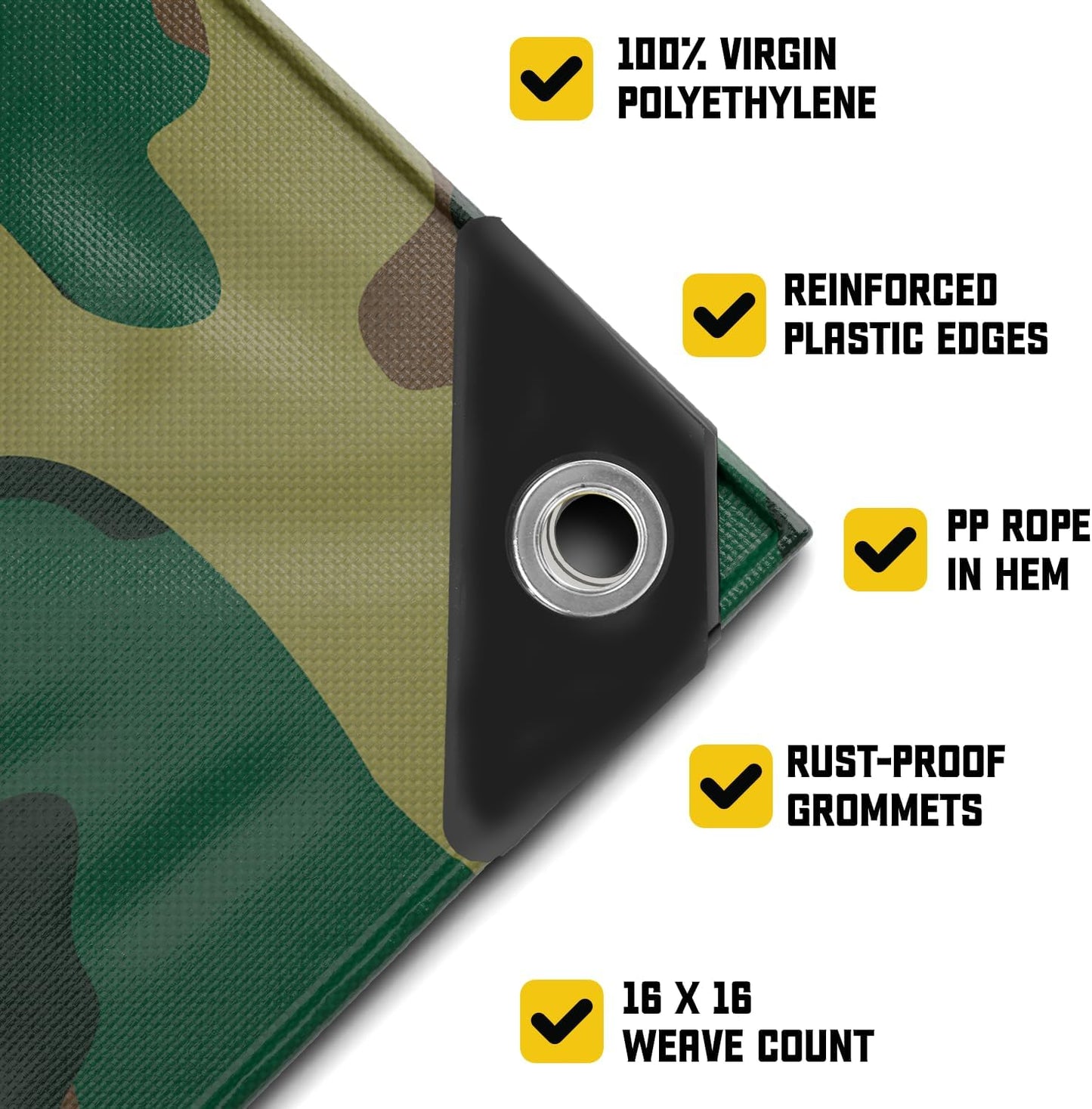 Core Tarps Extreme Heavy Duty 20 Mil Tarp Cover, Waterproof, UV Resistant, Rip and Tear Proof, Poly Tarpaulin with Reinforced Edges for Roof, Camping, Patio, Pool, Boat (Camouflage/Green 6′ X 8′)