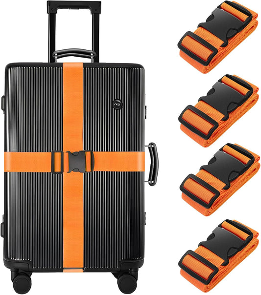 BILIONE 4 Pack Luggage Straps 79" Long Belts Keep Suitcase Secure While Traveling, TSA Approved Add a Bag Premium Accessory for Travel Bag Closure (4PCS Orange)