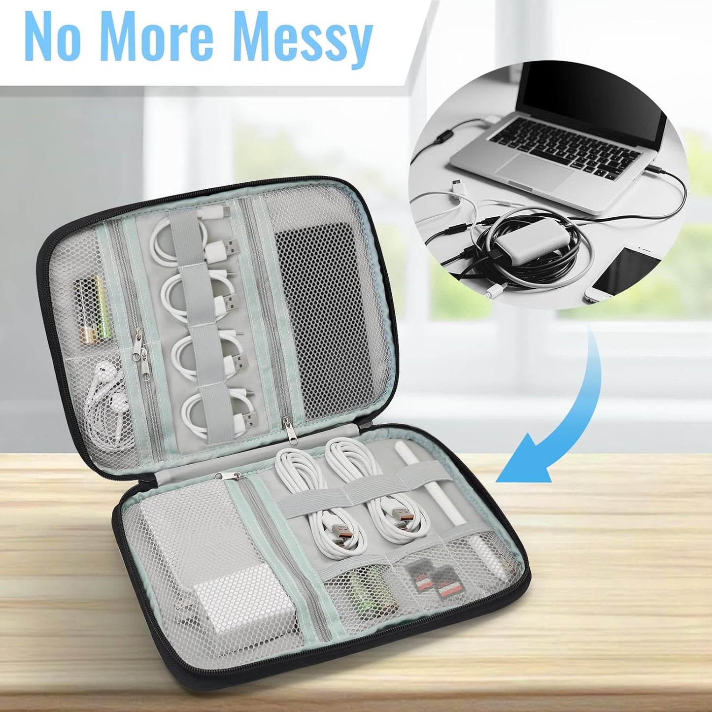 Custom Electronic Organizer Travel Case with Name Small Cable Storage Bag, Personalized Gifts Travel Essentials for Phone Cords Charger Accessories, Black