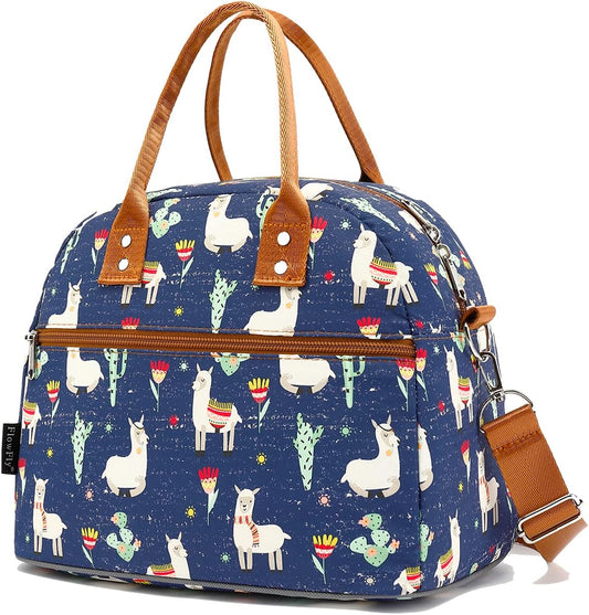 FlowFly Insulated Lunch Bag With Shoulder Strap for Women, Men, and Kids, Large and Reusable, Handle, Freezable Work and School Travel Tote and Meal Prep Organizer,Alpaca