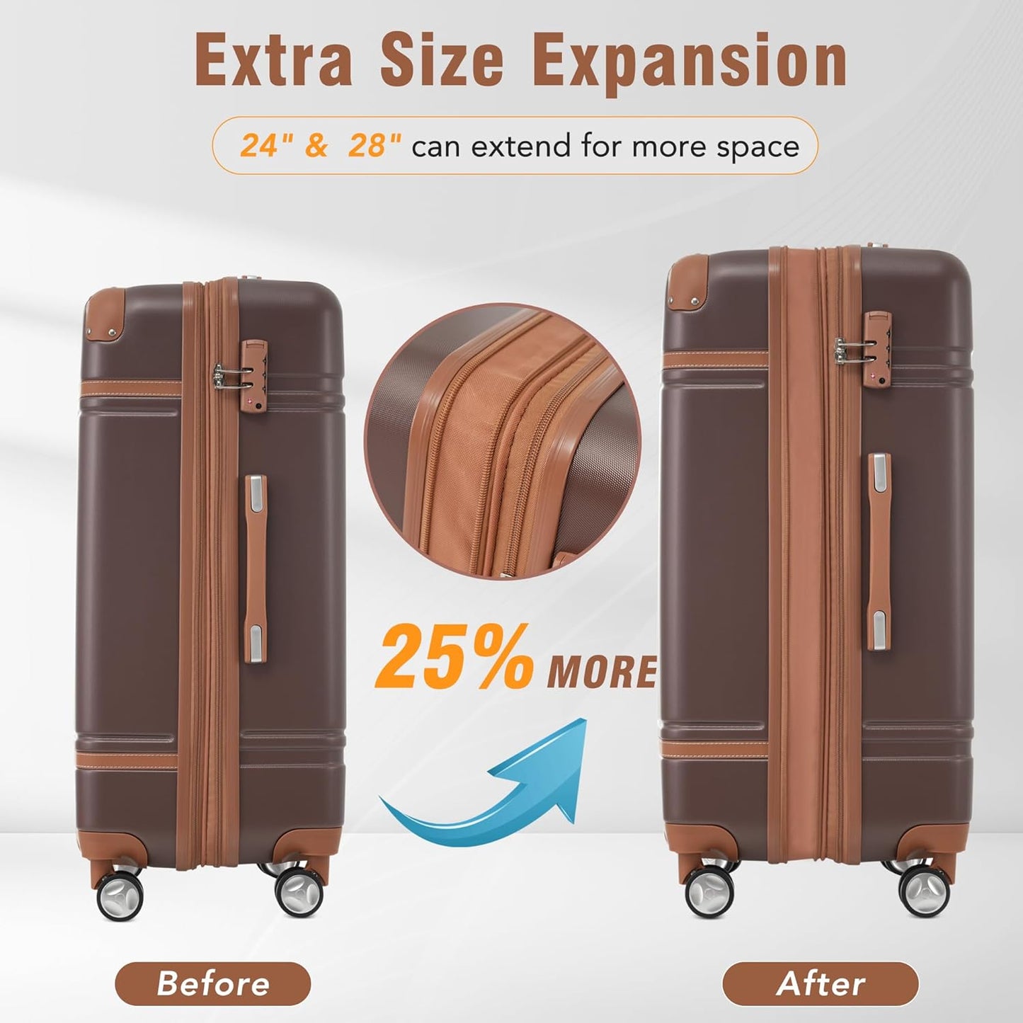Merax Luggage Set 2 Piece Suitcase Set with Cosmetic Case Expandable Spinner Wheels Vintage Luggage Sets (Brown,20"+24")