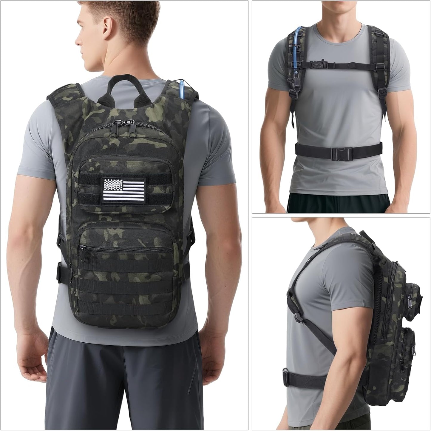 GENILU Tactical Hydration Backpack with 3L Water Bladder, Lightweight Molle Water Backpack Daypack for Men Women