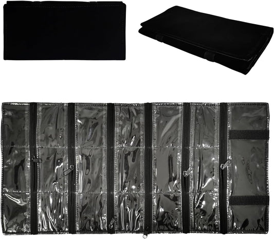 Travel Jewelry Roll Bag Portable Organizer Pouch With Grids&PVC Cover Storage Bags for Necklace, Bracelet, Bracelet,Ring, Badge, Pendant