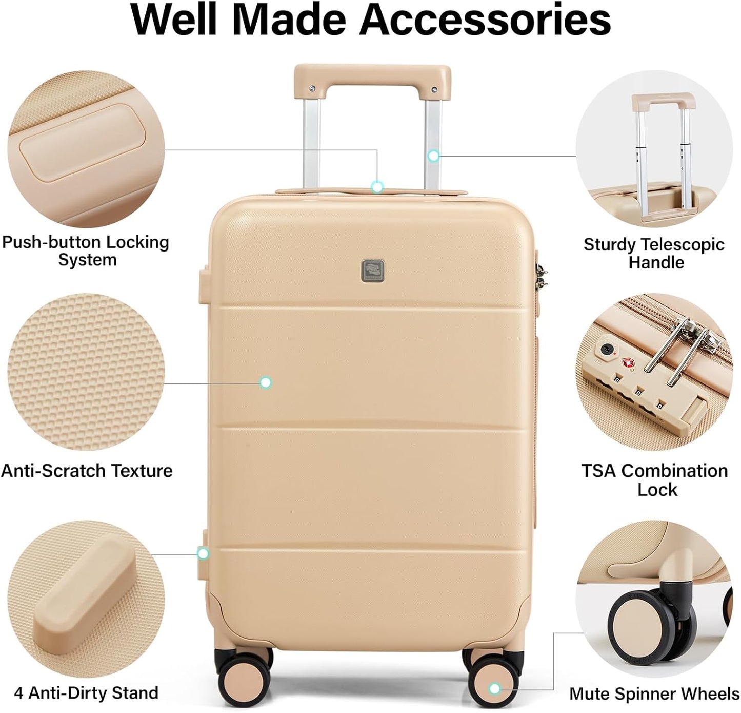 Hanke Luggage Sets 2 Piece with Spinner Wheels, 20/28 Inch Hard Shell Suitcases Set TSA Approved Luggage Travel Rolling Large Luggage(Cuba Sand)