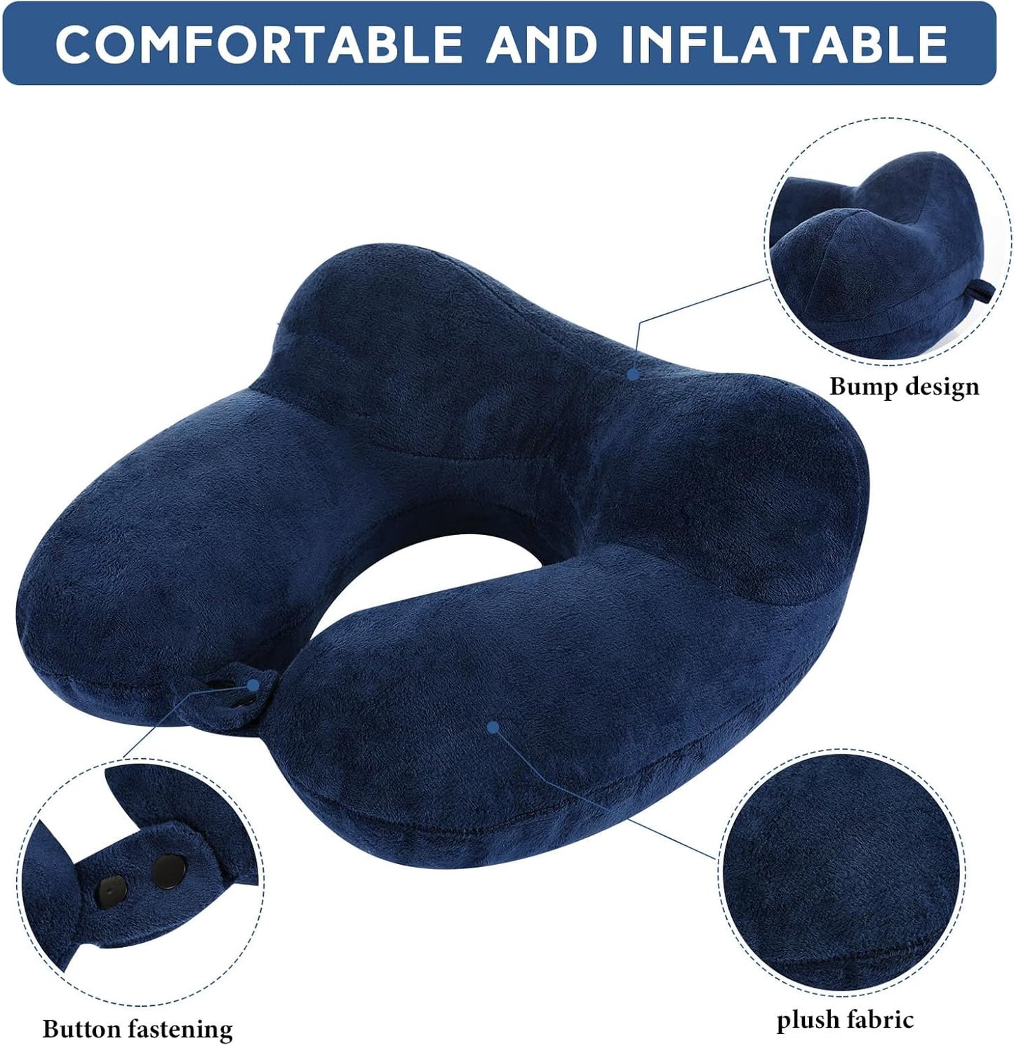 Sintuff 2 Pack Inflatable Travel Pillow for Airplanes Inflatable Neck Flight Pillows with Compact Bag and Blindfold for Traveling, Airplane, Train, Car, Office(Black and Blue)