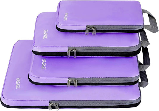 BAGAIL 4 Set/6 Set/8 Set Compression Packing Cubes Travel Accessories Expandable Packing Organizers(Lavender ClothPattern 4 Set)