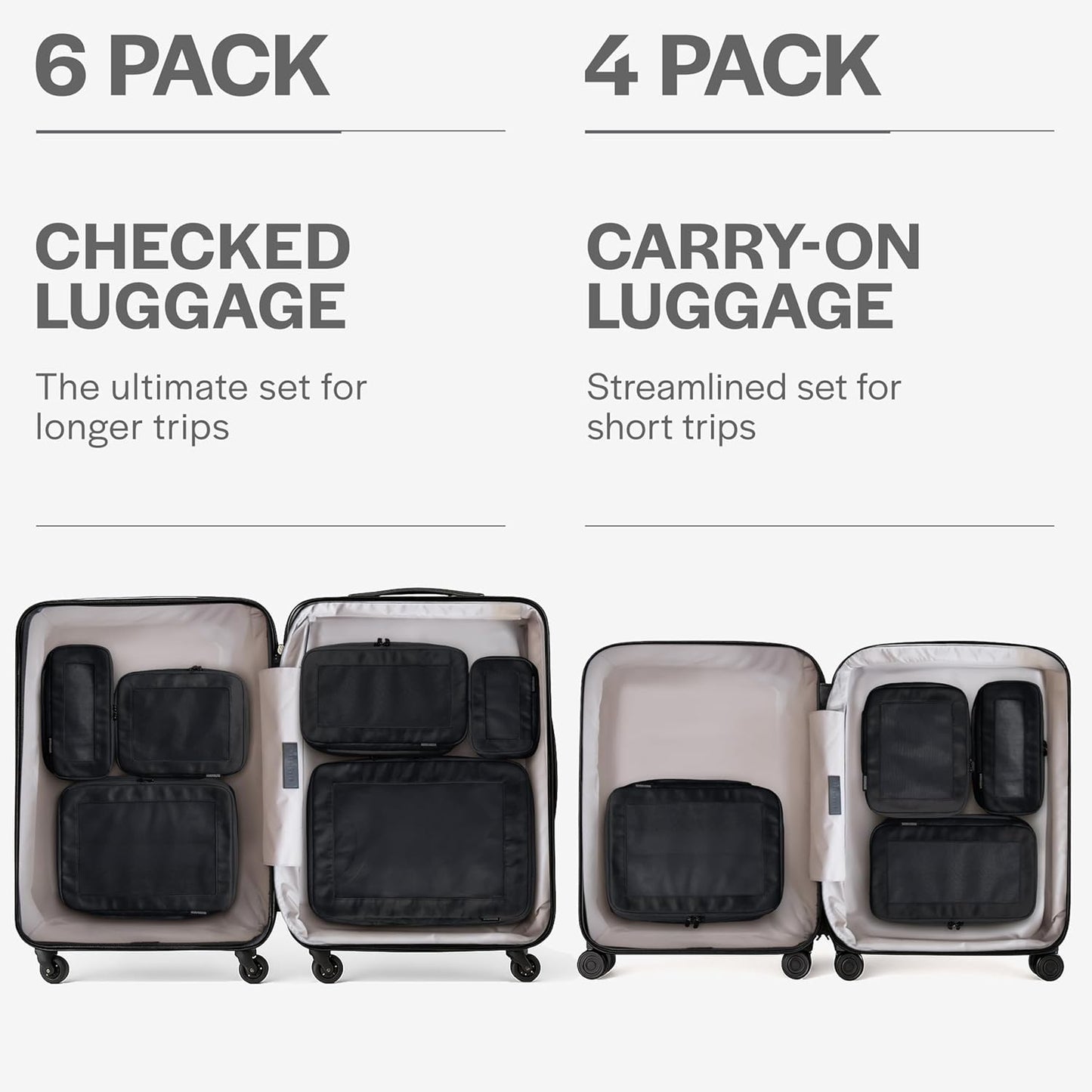 Aerotrunk Compression Packing Cubes for Travel - Luggage Organizer Bags - Double Zipper Packing Cubes for Suitcases (4-Pack, Black)