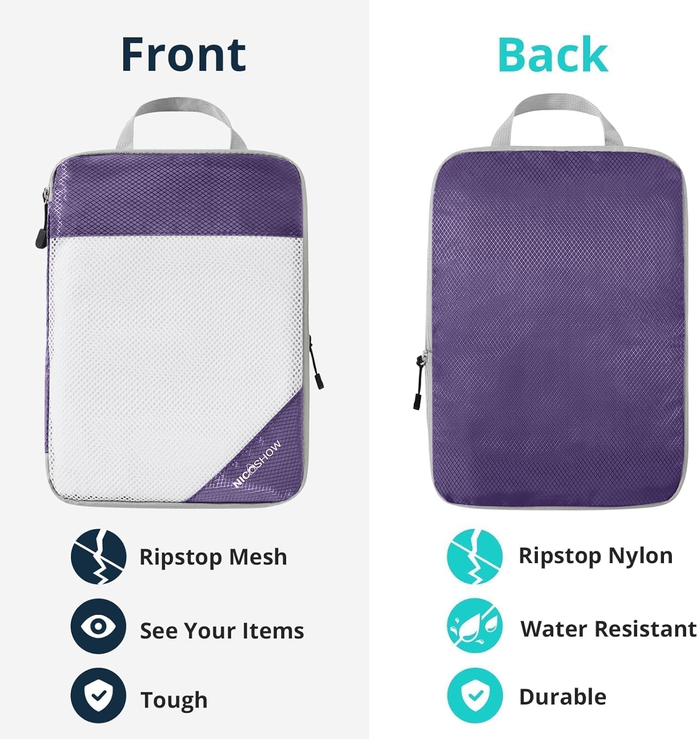 Compression Packing Cubes 6 Set, Compressible Space-Saving Packing Cubes for Travel - Compression Bags, Luggage Organizer, Travel Essentials for Women, Purple