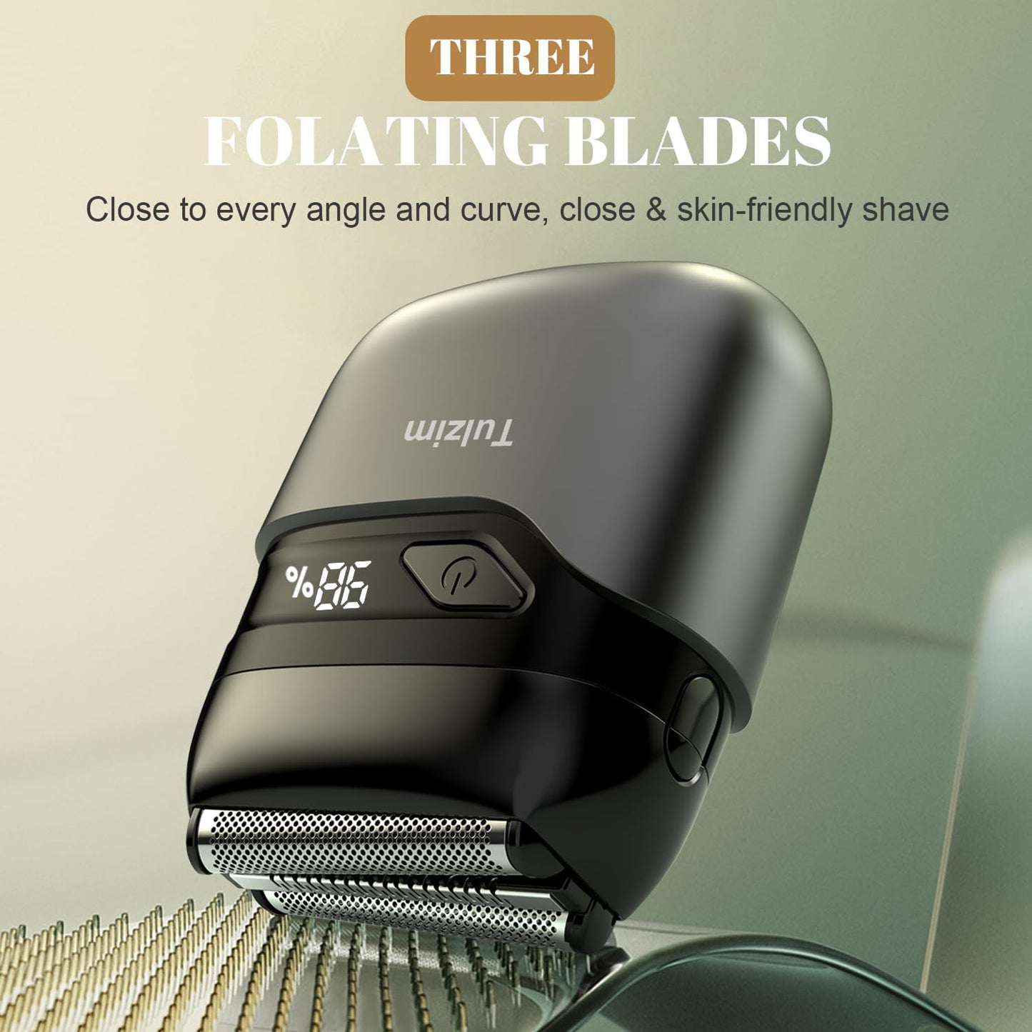 Electric Foil Shaver for Men: Portable Electric Razor for Beard/Face - 3 Floating Blade LED Display USB-C Fast Rechargeable - IPX7 Waterproof for Travel & Home - Carbon Gray