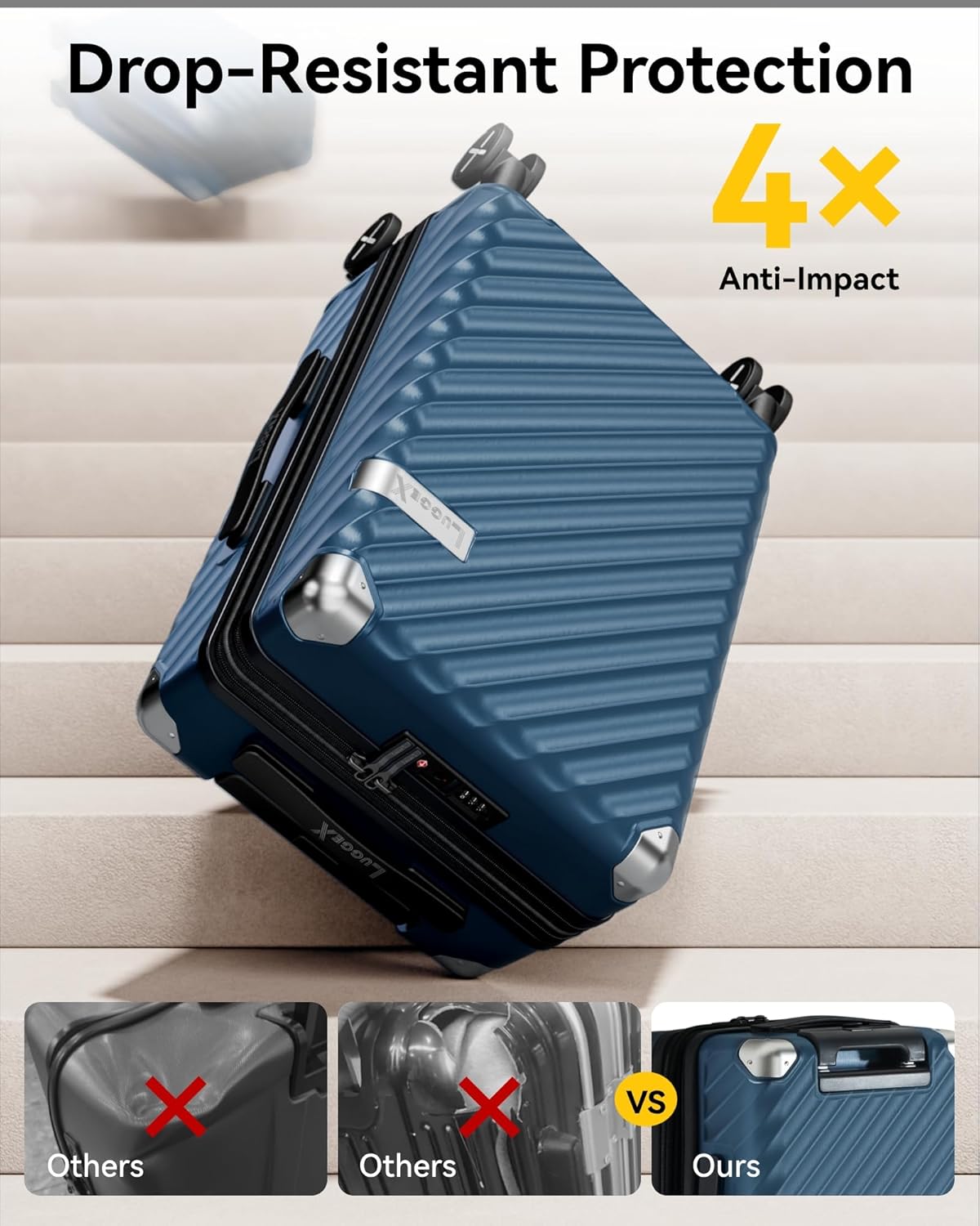 LUGGEX Luggage with Spinner Wheels, Polycarbonate Expandable Hard Shell Suitcase, Checked Large 28 Inch, Cherry
