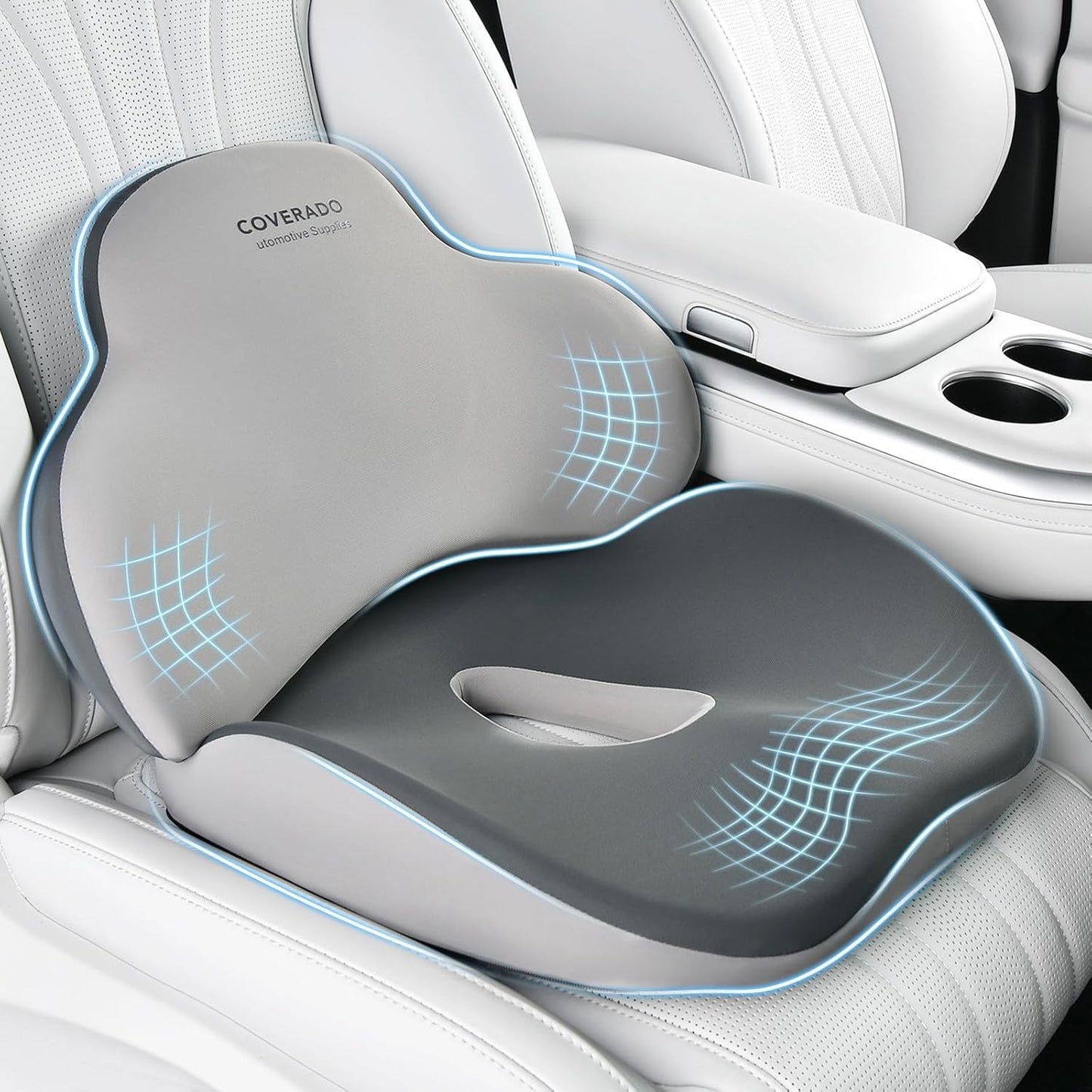 Coverado Seat Cushion and Lumbar Support Pillow for Car Office Chair, Ergonomic Memory Foam Desk Chair Cushion Back Support Pillow, Sciatica & Back & Tailbone Pain Relief Cushion