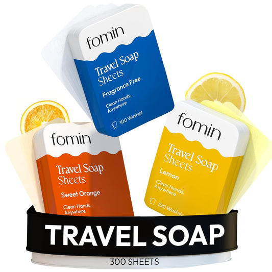 FOMIN - Antibacterial Paper Soap Sheets Tin for Traveling - (300 Sheets) Variety Pack - Portable Travel Hand Soap Sheet, Dissolvable Mini Camping Hand Soap for Hand Washing