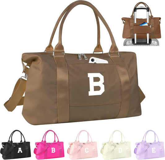 Birthday Graduation Gifts for Daughter,Initial Travel Duffel Bag Sports Gym Bag for Girls Teen Kids Birthday Gifts,Personalized Weekender Bag Carry On Tote Bags Cute Overnight Bag for Women(Brown, B)