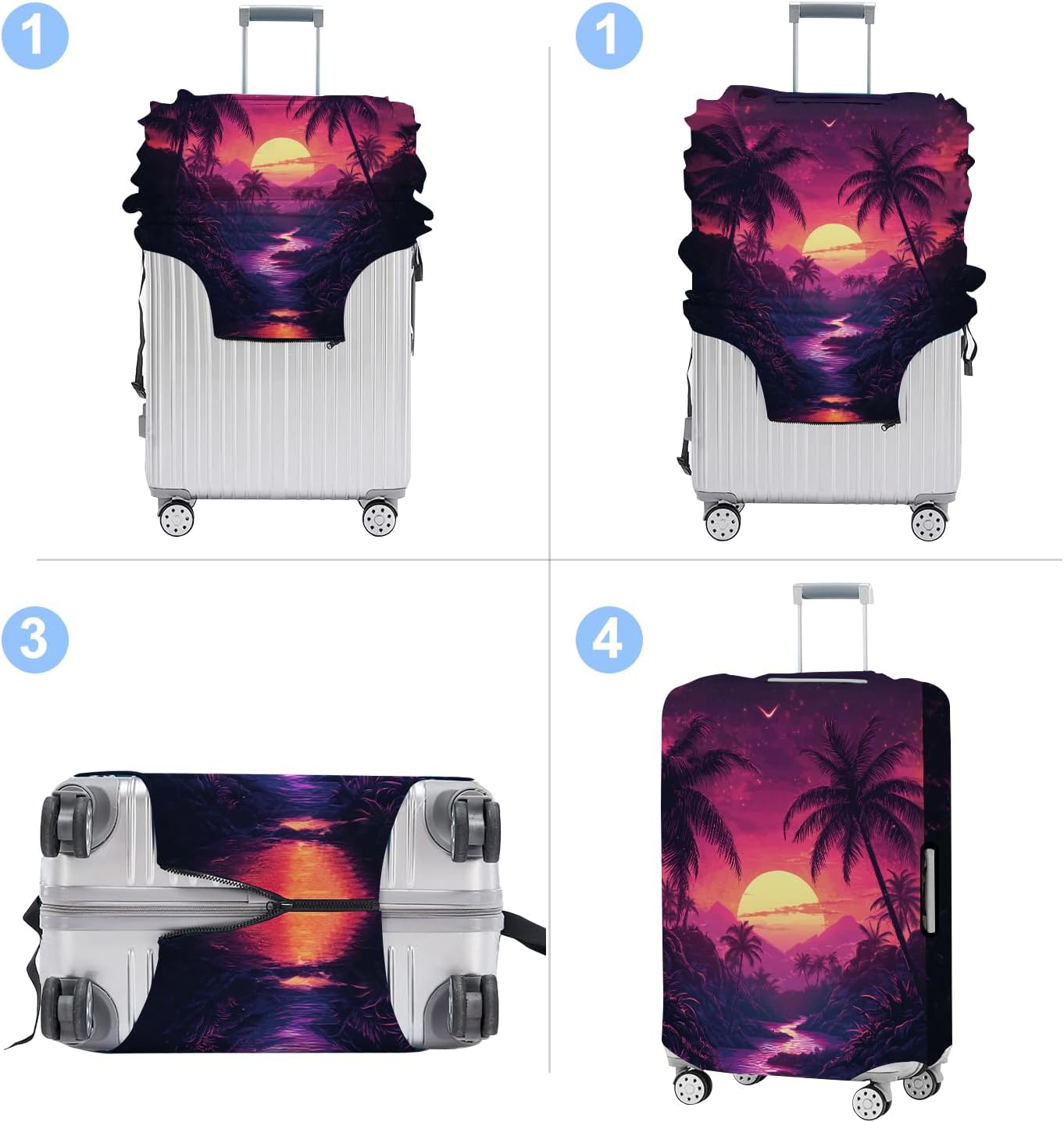 Luggage Cover Washable Suitcase Protector Anti-scratch Suitcase cover Fits 20-34 Inch Luggage (Coconut trees, S(20-22inch suitcase))