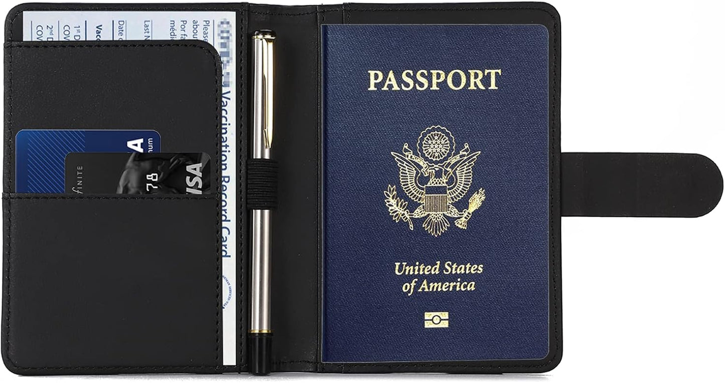 Melsbrinna Premium Leather Passport Holder Covers Case, Waterproof Rfid Blocking Travel Wallet Passport Holder with Pen Holder, Cute Passport Book for Women/Men