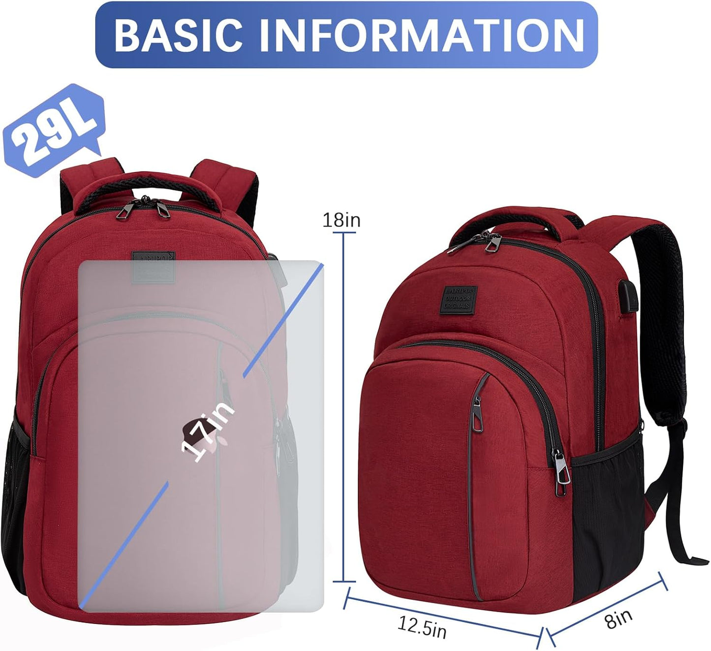 LARIPOP Travel Laptop Backpack,15.6 Inch Business Laptop backpack for Men Women with USB Charging Port,Water-Resistant Laptopack Weekender Daypack for Work College Computer