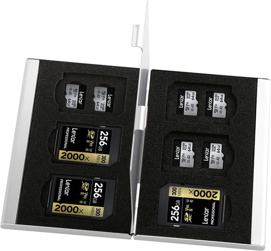 Aluminum SD Card Case, 18Slots Ultrathin SD Card Holder, Memory Card Storage Holder, Fit for 6 SD Card, 12 Micro SD Card, Silver
