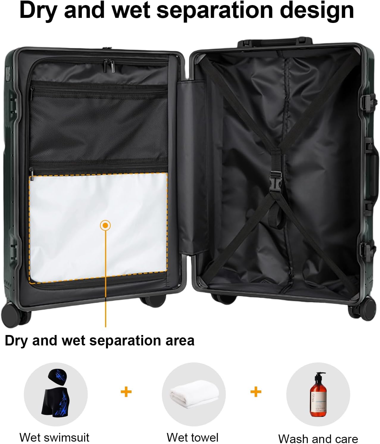 Zipperless Luggage, Polycarbonate Aluminum Hard Shell, Expandable Carry-On Suitcase with Spinner Wheels, Hard Shell Suitcase, 20 Inch Cabin
