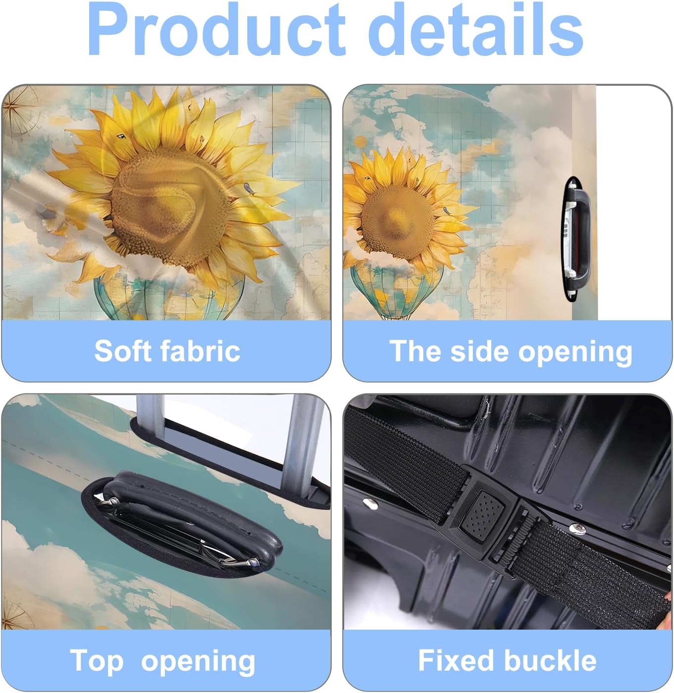Sunflower Luggage Cover Washable Suitcase Protector Anti-Scratch,Stretchable Fit for 20-34Inch Luggage Durable Travel Bag Cover with Zipper Closure (M(24-26inch suitcase))